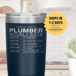Vaso PLUMBER l Regalo personalizado de 20 oz l Divertidos regalos de cumpleaños, agradecimiento y Navidad l Acero inoxidable aislado grabado con láser