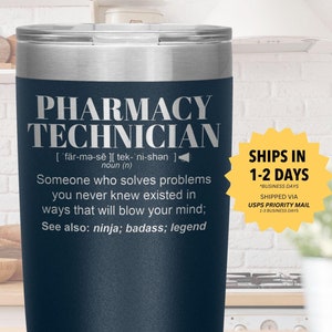 薬剤師技術者へのギフトタンブラー l 誕生日、感謝、クリスマスギフト l ステンレススチール断熱レーザー刻印 l 20オンスタンブラー