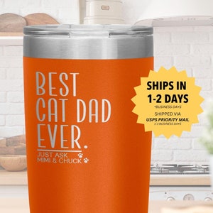 MELHOR PAI GATO DE TODOS OS TEMPOS l Presentes para amantes de gatos para homens l Copo para papai e dono de gato l Copo térmico a vácuo de 20 onças em aço inoxidável com isolamento e gravação a laser