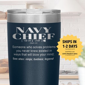 Vaso de regalo de jefe de la marina | Regalos de cumpleaños, agradecimiento y Navidad | Vaso de acero inoxidable con aislamiento y grabado láser | Vaso de 20 oz
