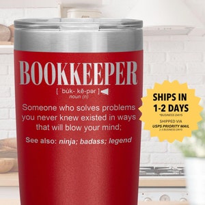 BOOKKEEPER Gift Tumbler l Birthday, Appreciation, Christmas Gifts l Stainless Steel Insulated Laser Engraved l 20oz Tumbler