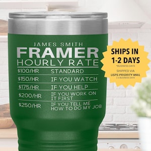 FRAMER Gift Framing Contractors Personalized Tumbler Maintenance Department Worker Cup Men Home Builder Gifts for Him Dad Funny Travel Mug