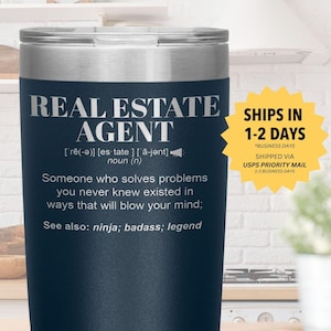 REAL ESTATE AGENT Gift Tumbler l Birthday, Appreciation, Christmas Gifts l Stainless Steel Insulated Laser Engraved l In 20 oz tumbler