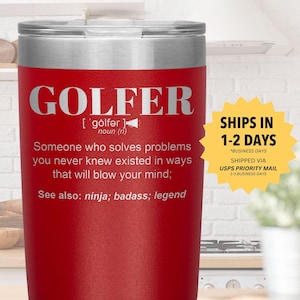 GOLFER ギフトタンブラー l 誕生日、感謝、クリスマスギフト l ステンレススチール断熱レーザー刻印 l 20オンスタンブラー
