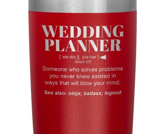 Vaso de regalo WEDDING PLANNER l Cumpleaños, agradecimiento, Navidad l Acero inoxidable aislado grabado con láser l En vaso de vacío de 20 oz