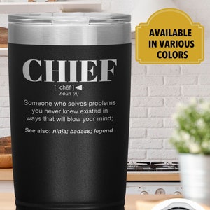 CHIEF Gift Tumbler l Birthday, Appreciation, Christmas Gifts l Stainless Steel Insulated Laser Engraved l In 20 oz tumbler