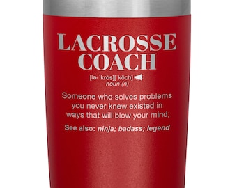 Lacrosse Coach-cadeaubeker l Verjaardag, waardering, kerstcadeaus l Roestvrij staal geïsoleerd, lasergegraveerd l In 20 oz-beker