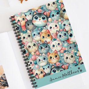 cat themed gift, kawaii notebook, personalized cute kawaii cat journal, kawaii gifts, cat lover gift ideas for women, cat mom gift, cat lady
