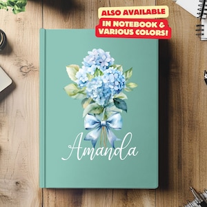 Diario de cuero con nombre personalizado de hortensia, cuaderno de coqueta de tapa dura para dama de honor, diario de oración para mujeres, regalo de nuevo capítulo, cartas de recuerdo para la novia