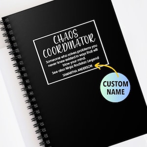 Personalized Chaos Coordinator Notebook Funny Definition Employee Appreciation Wedding Planner Secretary Journal Office Manager Assistant