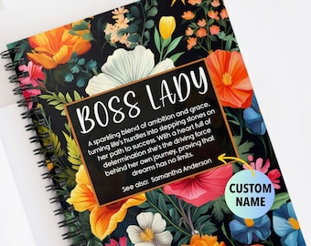 Boss Lady Notebook Personalized Floral Journal for Female Entrepreneur Boss Babe Best Boss Manager Gifts New Small Business Owner Boss Day