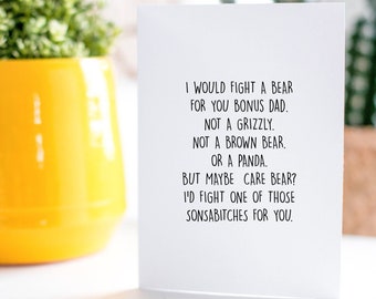 Funny Bonus Dad Greeting Card l Step Father, Step Dad Gifts l Fathers Day, Birthday, Christmas Gift l A7, High quality, Blank Greeting Card