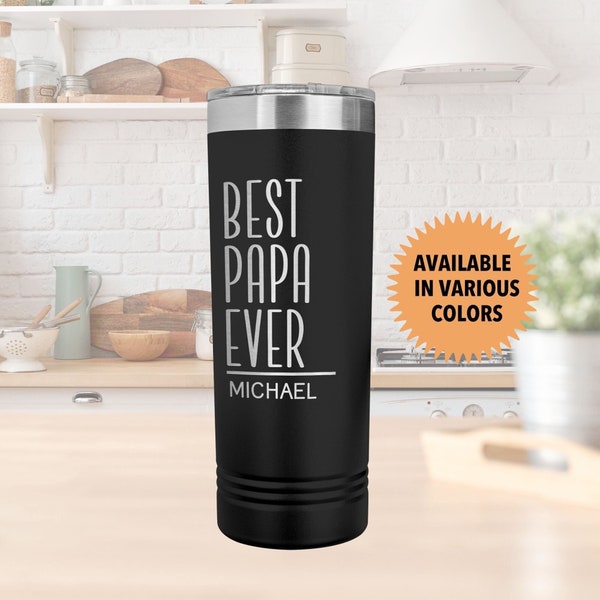 Best Papa Ever Gift Personalized Papa Tumbler for Grandpa Travel Mug Fathers Day Gift Husband Coffee Cup New Dad Gifts Funny Tumbler for Him