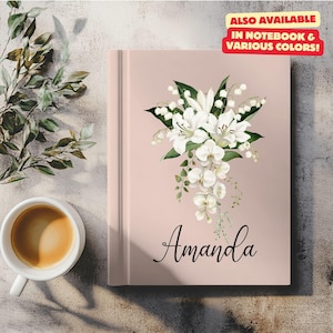 Diario de cuero con nombre personalizado de Lily of the Valley, cuaderno de tapa dura para dama de honor, diario de oración para mujeres, regalo de New Chapter, cartas de recuerdo para la novia