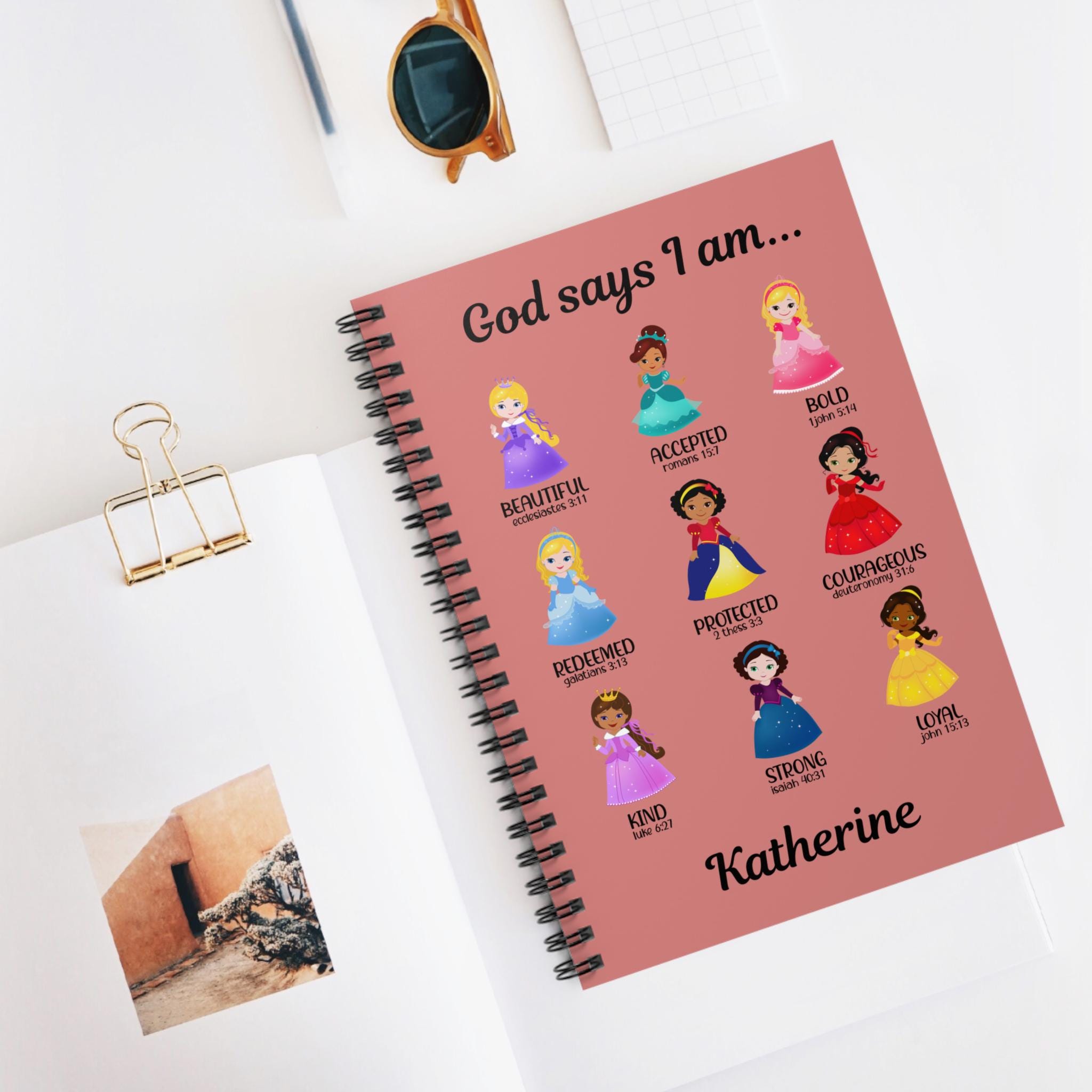 personalized journal for young girls, writing journal for daughter, cartoon princess prayer notebook, god says i am Christian custom journal