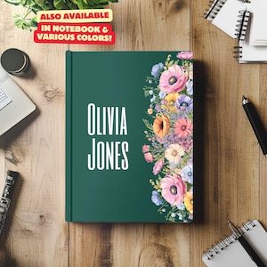 Regalos de flores silvestres para ella, diario de cuero con nombre personalizado, cuaderno de tapa dura para dama de honor, diario de oración para mujeres, cartas de un nuevo capítulo para la novia, recuerdo