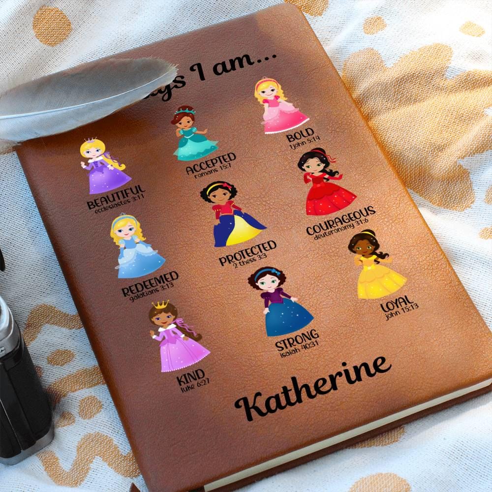 personalized journal for young girls, writing journal for daughter, cartoon princess prayer notebook, god says i am Christian custom journal