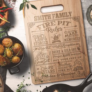 Nature Lover Gift l Hiking, Camping Gifts l Housewarming, Kitchen Decor l  Fire Pit Rules Wood Cutting Board