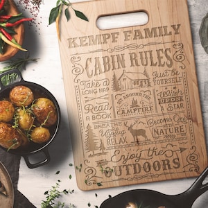 Personalized Cabin Decor l Cabin Signs l Lake House Gift l Housewarming Gift l Kitchen Decor l Cabin Rules Wood Cutting Board