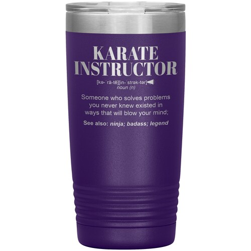 Gobelet cadeau pour instructeur de karaté l Cadeaux d'anniversaire, de remerciement, de Noël l Isolant en acier inoxydable gravé au laser l Dans un gobelet 20 oz