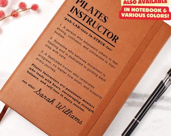 Pilates Instructor Gifts, Personalized  Name Leather Journal, Pilates Reformer Hardcover Notebook Pilates Teacher Men, Trainer Planner Women