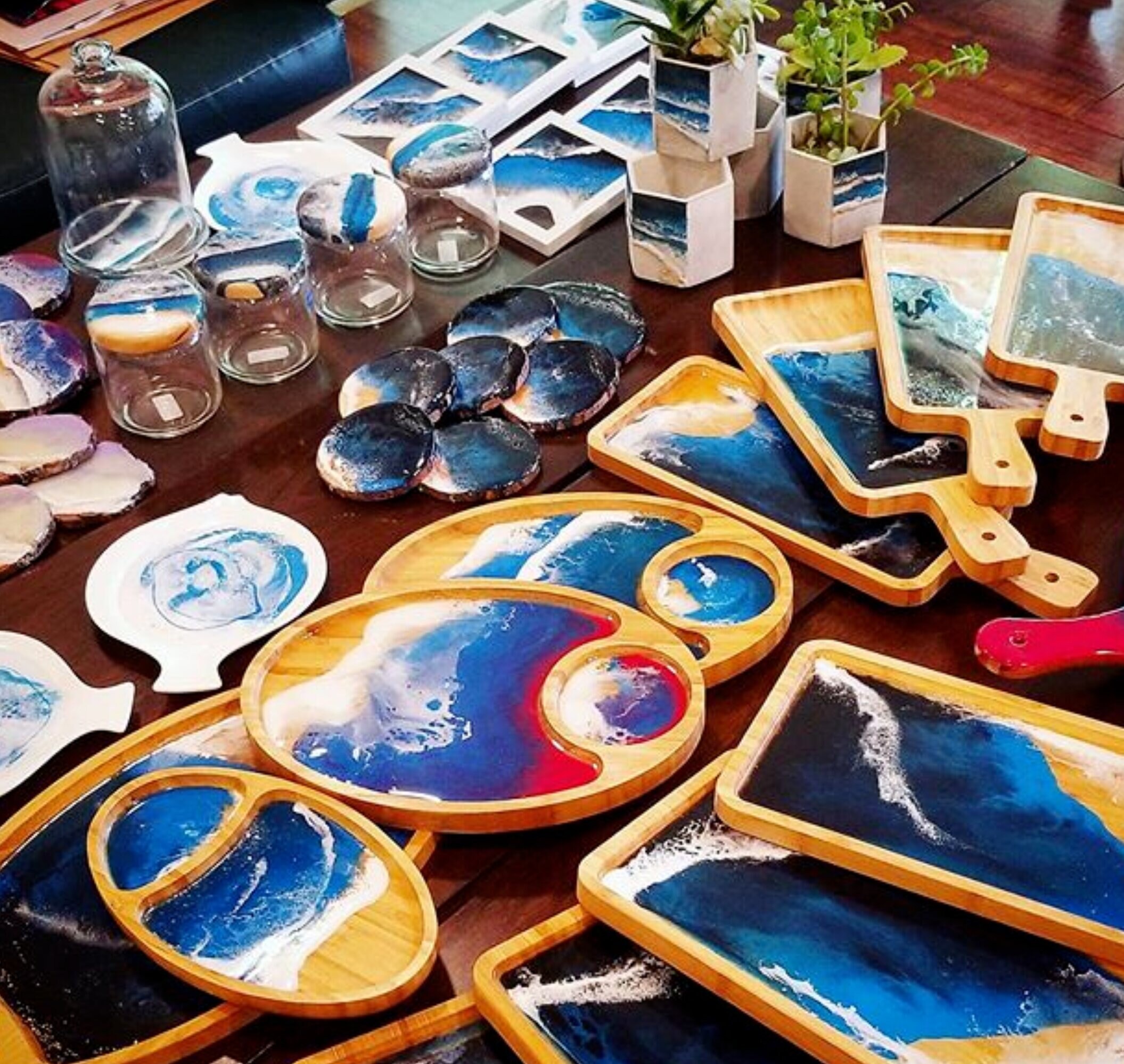 Kitchen Resin Handle Tray Resin Tray Handmade Solid Wood Etsy