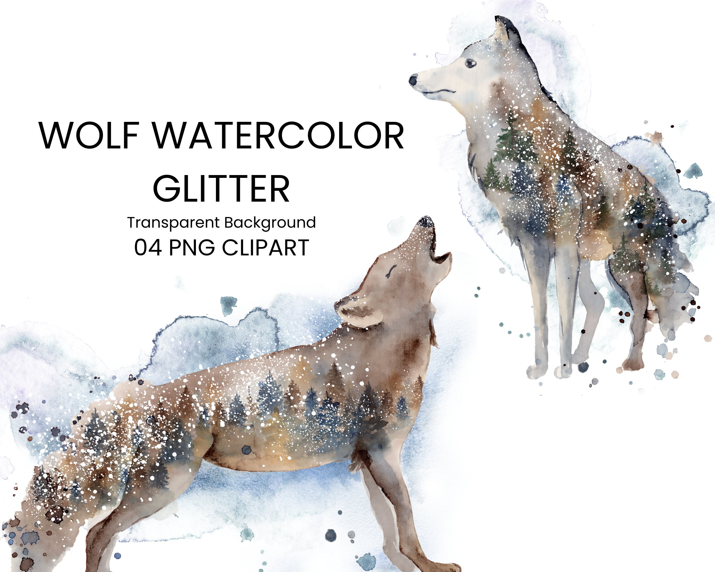 sammenholdt skinke forår Watercolor Wolf Clipart PNG Watercolor Glitter Wolf Winter - Etsy