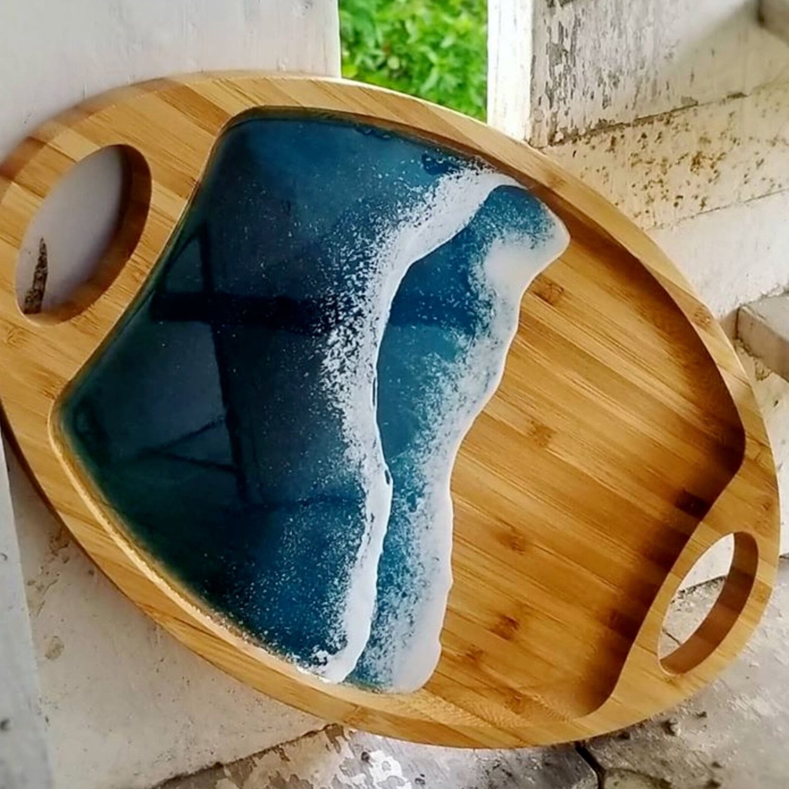 Rustic Resin Wood Serving Tray Modern Decorative Coffee Table Etsy