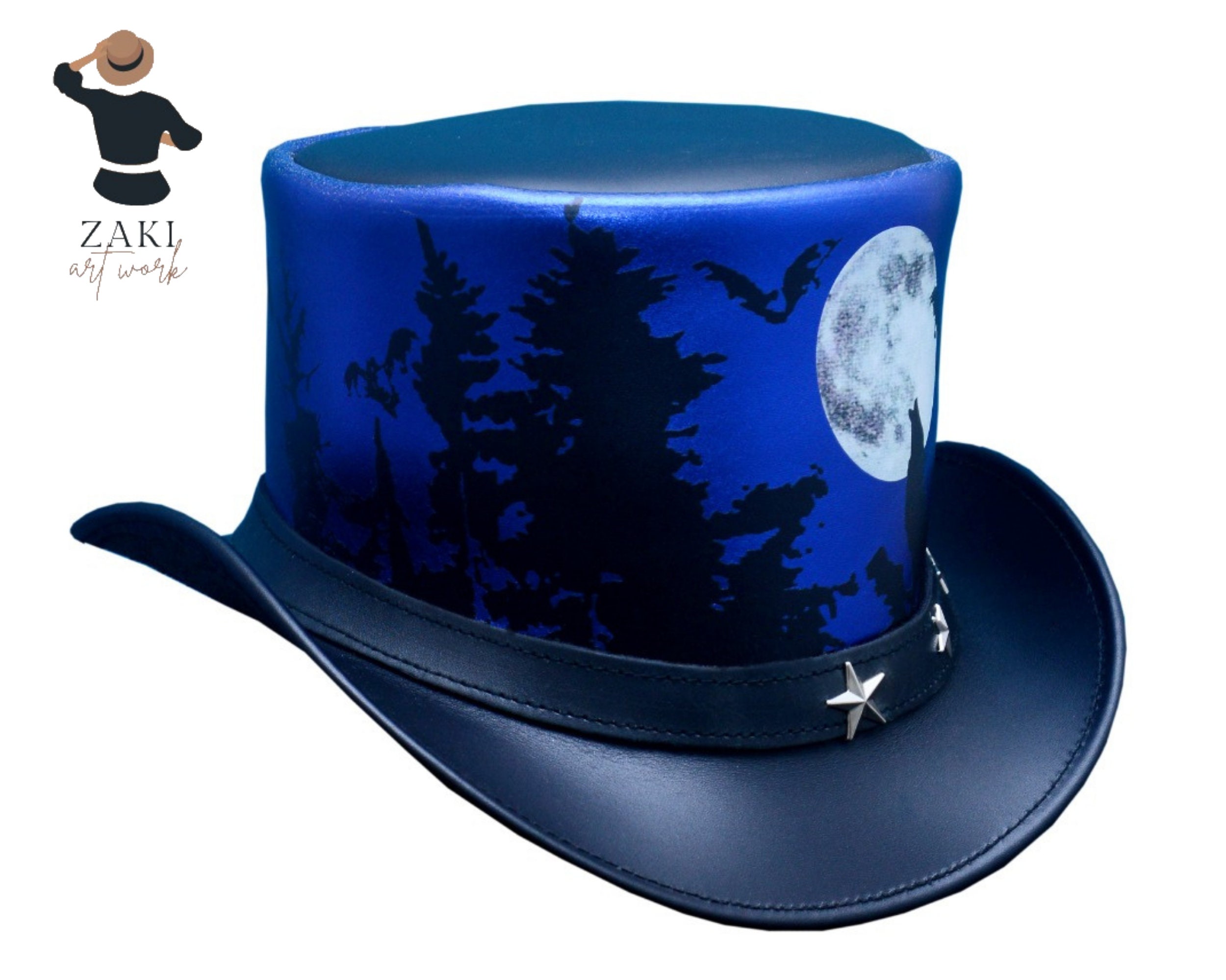 Blue Leather Top Hat Motorcycle Biker 