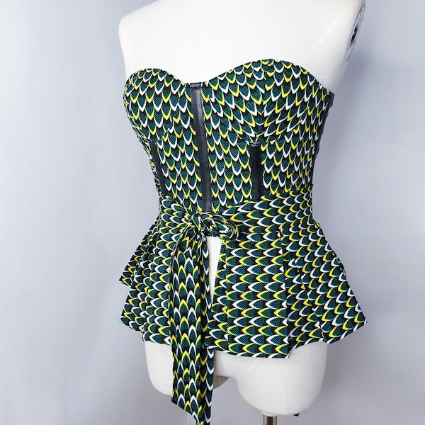 Two-piece corset top - Bustier - Ankara  blouse - corset inspired bustier with pleated belt