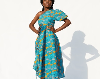 One shoulder Midi dress - Ankara long Dress