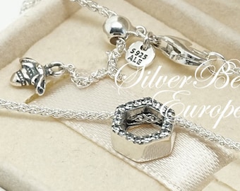 Pandora Sparkling Honeycomb Hexagon Collier Necklace, CZ, 398787C01, 50 cm Chain, Sterling Silver 925 Jewellery, Hallmark, NEW