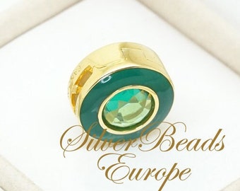 Pandora, Green Circle Clip, Shine, Verdant, Versatile, Reflexions Charm, 18k Gold Plated Sterling Silver 925 Jewellery, Hallmark, 767891NMG