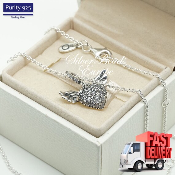 Pandora Pave Heart and Angel Wings 