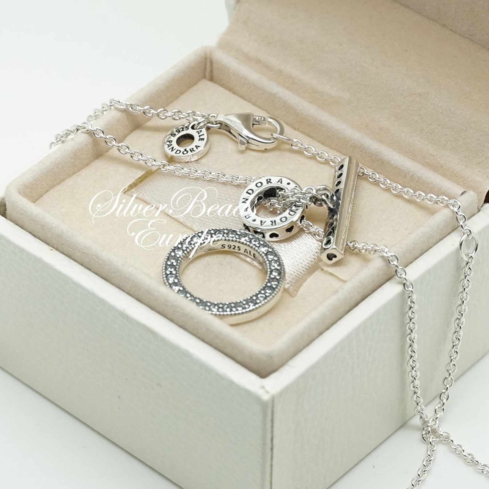 pandora double hoop t bar necklace