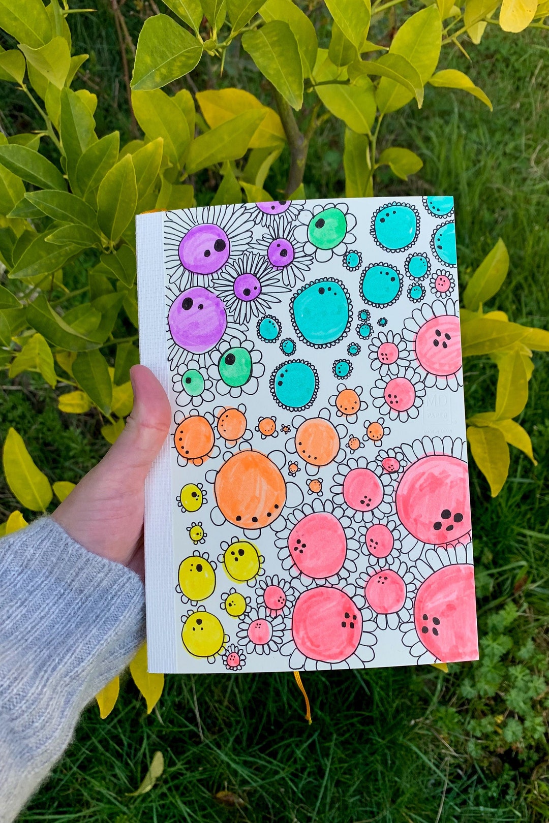 Hand-drawn Abstract Rainbow Flower Notebook Art Journal Diary Blank ...