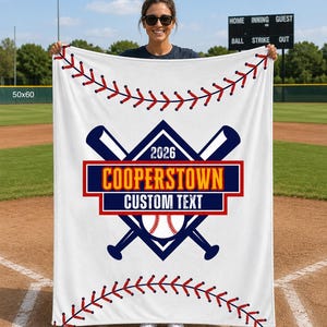 Personalized Cooperstown Baseball Plush Velveteen Blanket Cooperstown Swag Bags Ideas for Team Gifts Dreams Park