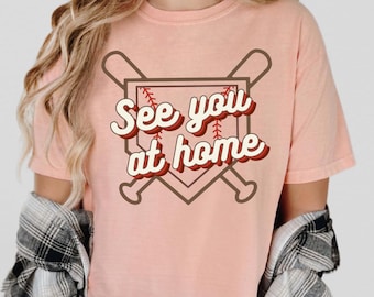 Vintage Baseball See You at Home Crop Tee Womensclothing Crop T-Shirt for Softball Baseball Mama Retro Cropped Shirt Baseball Girlfriend