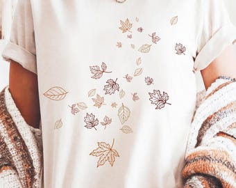Fall Leaves Shirt Maple Leaf Shirt Hello Fall Aesthetic Womensclothing Comfortcolors Fall Themed Shirt Boho Womens Falling Leaves Tshirt