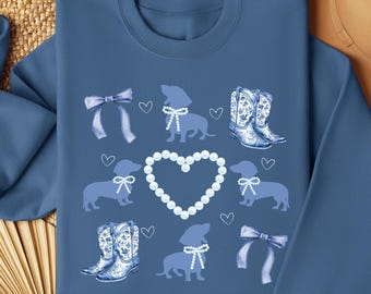 Dachshund Sweatshirt Womensclothing Weiner Dog Daschund Gifts Dachshund Clothes Chinoiserie Shirt Western Doxie Blue Toile Coquette