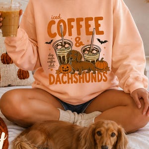 Fall Dachshund Sweatshirt Autumn Cozy ComfortColors Pumpkin Patch Iced Coffee Daschund Shirt Wiener Dog