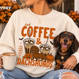 Soft Dachshund Sweatshirt Fall Coffee and Dachshunds Autumn Pumpkin Patch Top Halloweenie Wiener Dog Sausage