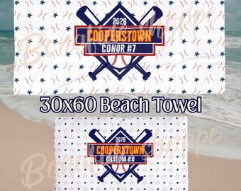 Custom Cooperstown Baseball Beach Towel and Pillowcase