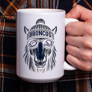 Personalized Broncos Football Mug Custom Text Orange and Blue Bronco Coffee Mug Denver Gift