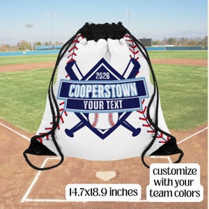 Personalized Cooperstown Drawstring Bag Custom Player Year Number Baseball Zipper Bag Team Swag Your Team Colors