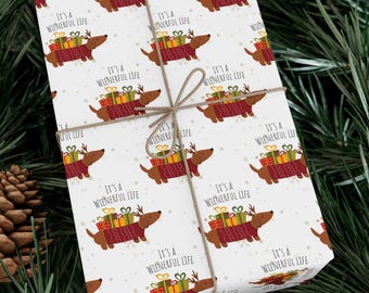 Papier cadeau teckel, emballage cadeau de Noël pour chien viennois mignon, papier de Noël pour chien weenie, emballage cadeau pour les amoureux des chiens, vie de saucisse