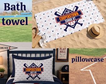 Personalied Cooperstown Baseball Beach Towel, Pillowcases