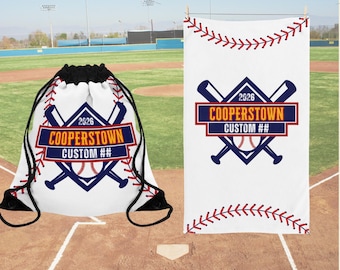 Custom Cooperstown Baseball Team Towel XL (28x16 Inches) Cinch Bag Option