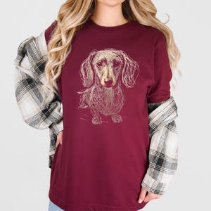 Dachshund Clothes Dachshund Shirt Soft Daschund Shirt Scribble Dachshund Art Tee Womensclothing Gift for Weiner Dog Lover Daschund Gifts Maroon