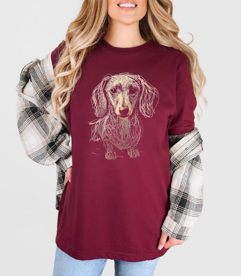 Dachshund Clothes Dachshund Shirt Soft Daschund Shirt Scribble Dachshund Art Tee Womensclothing Gift for Weiner Dog Lover Daschund Gifts Maroon